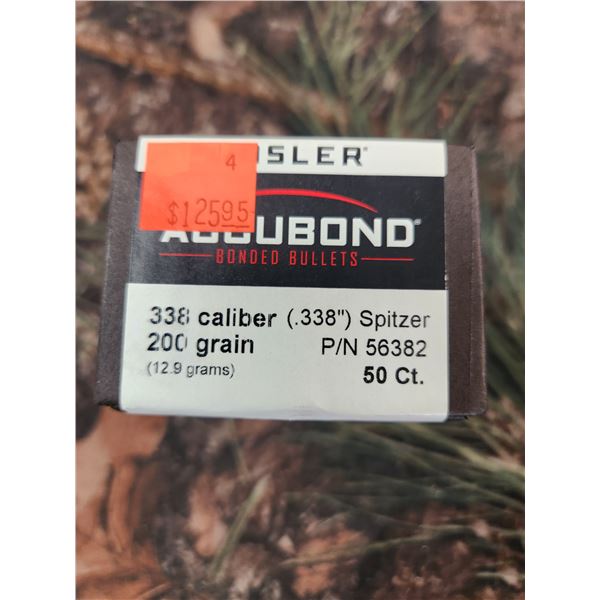 NOSLER .338CAL SPITZER, 200GR. NOSLER ACCUBOND BONDED BULLETS QTY 50