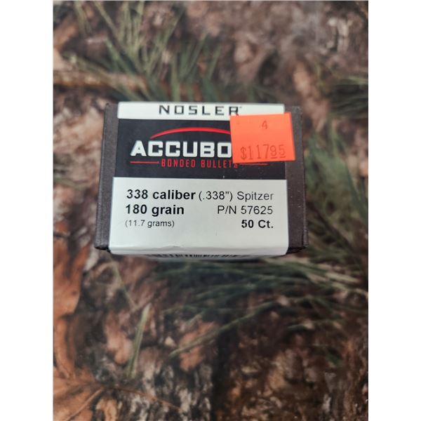 NOSLE .338CAL SPITZER, 180GR. NOSLER ACCUBON BONDED BULLETS QTY50