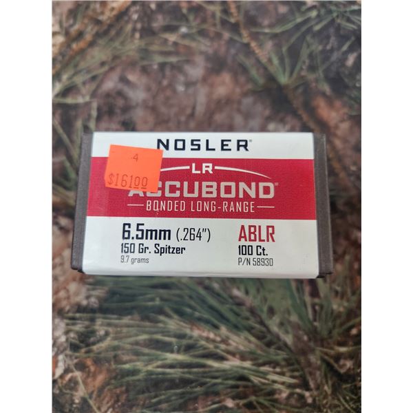 NOSLER 6.5MM (.264) SPITZER ABLR, ACCUBOND, BONDED LONG RANGE. 150GR. BULLETS