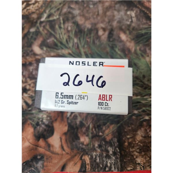 NOSLER 6.5MM (.264) SPITZER ABLR, ACCUBOND, BONDED LONG RANGE. 142GR. BULLETS
