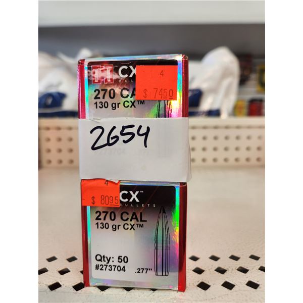 TWO BOXES OF HORNADY .270CAL, CX, 130GR. QTY 100 PER BOX
