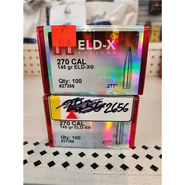 TWO BOXES OF HORNADY .270CAL ELD-X, 145GR. 100 PER BOX