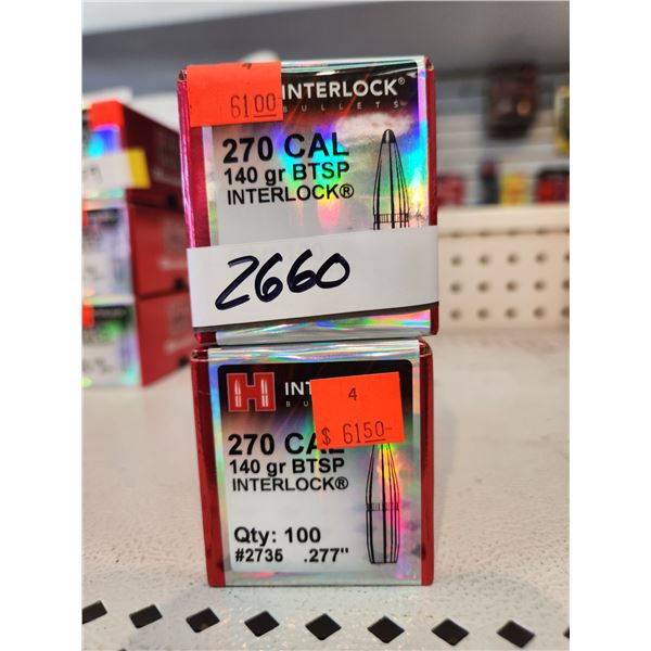 TWO BOXES OF HORNADY .270CAL BTSP INTERLOCK, 140GR.  100 PER BOX