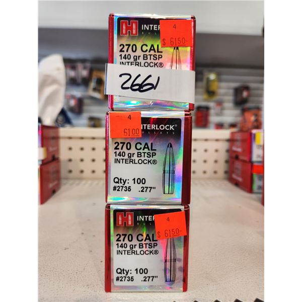 THREE BOXES OF HORNADY .270CAL BTSP INTERLOCK, 140GR.  100 PER BOX