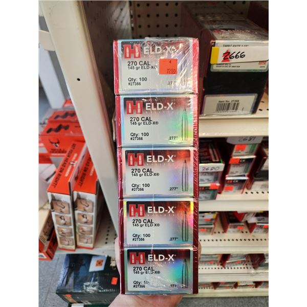 FIVE BOXES (CASE) OF HORNADY .270CAL ELD-X, 145GR. 100 PER BOX
