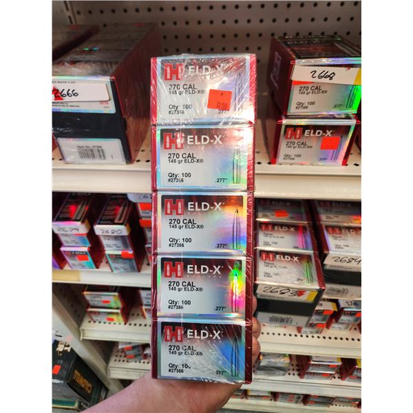 FIVE BOXES (CASE) OF HORNADY .270CAL ELD-X, 145GR. 100 PER BOX