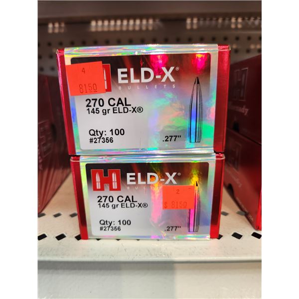 TWO BOXES OF HORNADY .270CAL ELD-X, 145GR. 100 PER BOX