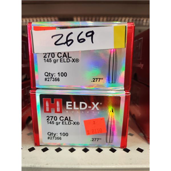 TWO BOXES OF HORNADY .270CAL ELD-X, 145GR. 100 PER BOX