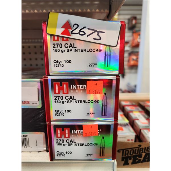THREE BOXES OF HORNADY .270CAL, SP INTERLOCK, 150GR. 100 PER BOX