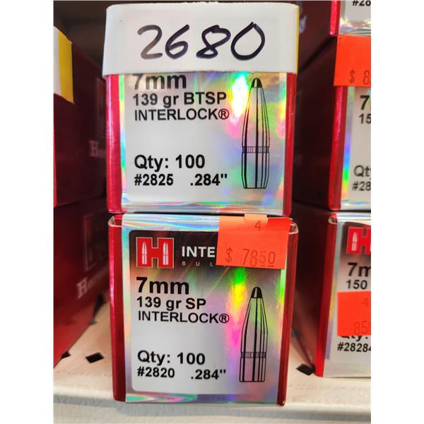 TWO BOXES OF HORNADY 7MM BTSP INTERLOCK, 139GR. QTY100 PER BOX