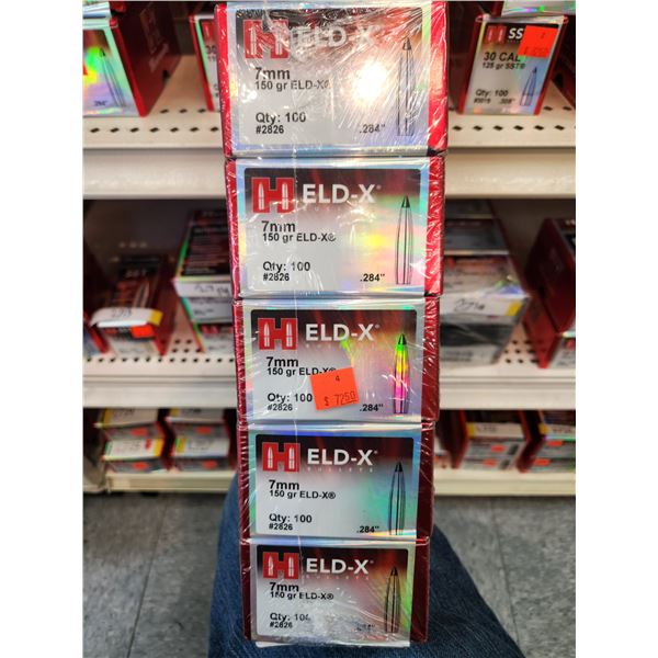 5 BOXES (CASE OF) HORNADY 7MM, ELD-X, 150GR. 100 PER BOX