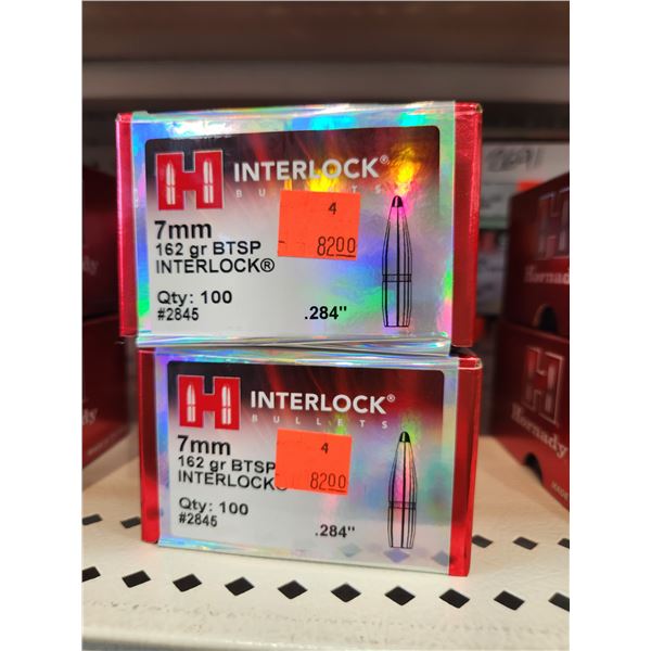 TWO BOXES OF HORNADY 7MM , BTSP INTERLOCK, 162GR. 100 PER BOX