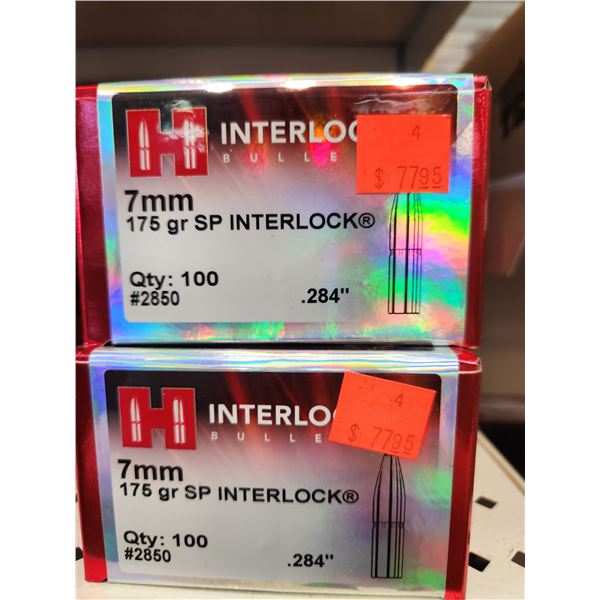 TWO BOXES OF HORNADY. 7MM, SP INTERLOCK, 175GR. 100 PER BOX