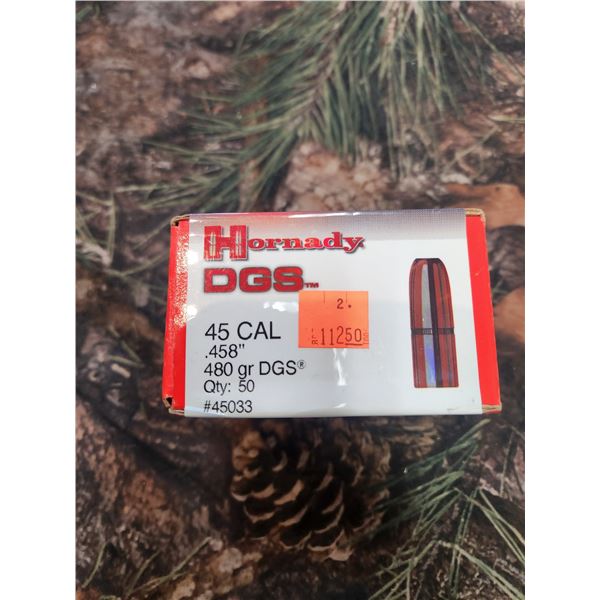 BOX OF HORNADY .45CAL DGS 480GR. QTY 50 BULLETS
