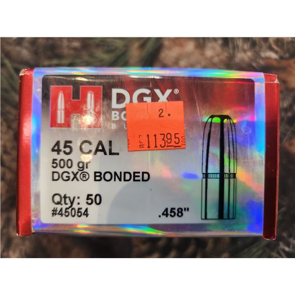 BOX OF .45CAL BONDED DGX, 500GR. QTY 50 BULLETS