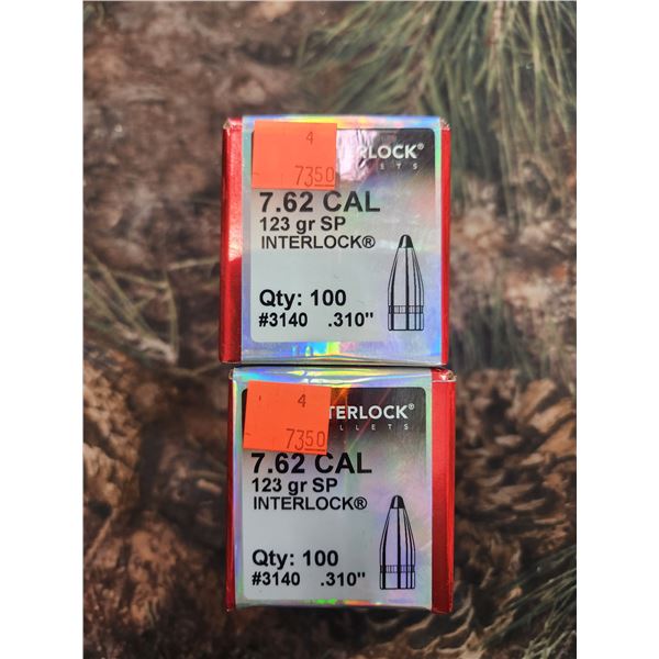 TWO BOXES OF HORNADY 7.62CAL, SP INTERLOCK, 123GR. 100 PER BOX
