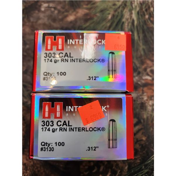 TWO BOXES OF HORNADY .303CAL, RN INTERLOCK, 174GR. QTY 100 PER BOX