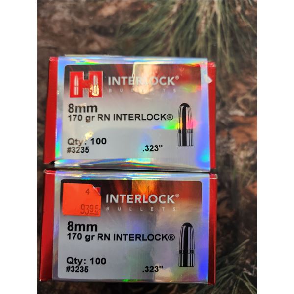 TWO BOXES OF HORNADYN8MM RN INTERLOCK, 170GR, QTY100 PER BOX