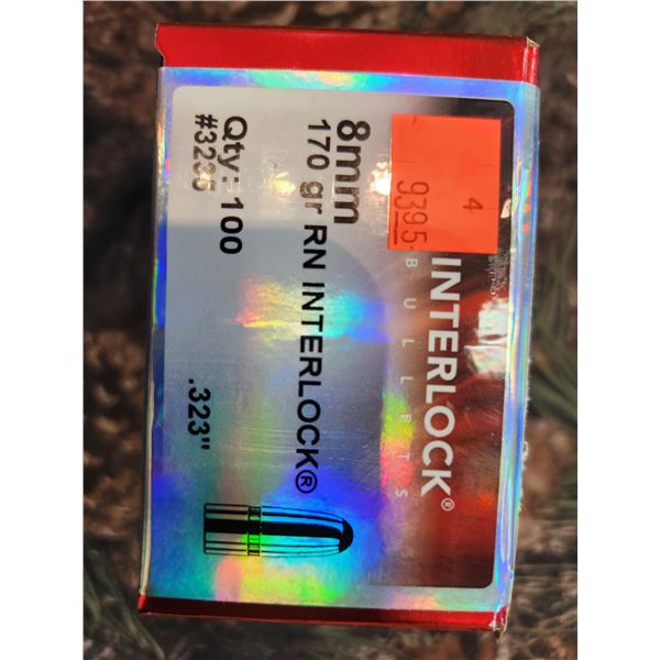 ONE BOXES OF HORNADYN8MM RN INTERLOCK, 170GR, QTY100 PER BOX