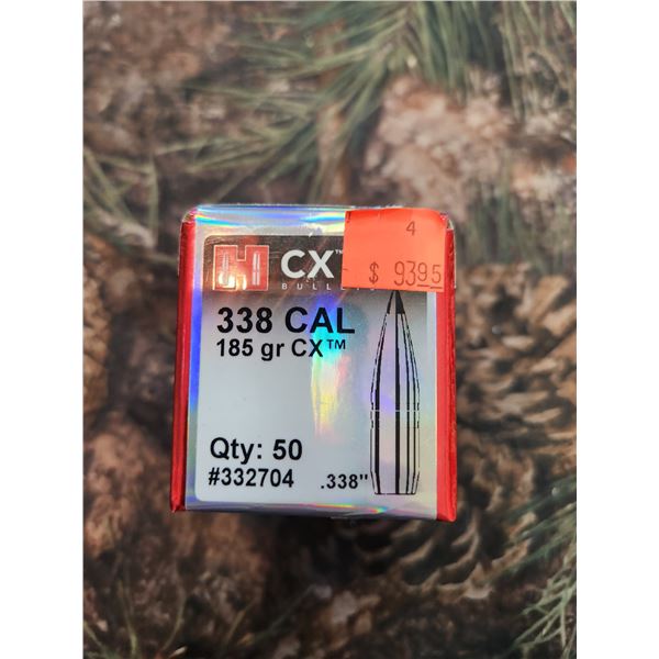 BOX OF HORNADY .338CAL, CX, 185GR. QTY 50 BULLETS