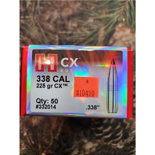 BOX OF HORNADY .338CAL, CX, 225GR. QTY 50 BULLETS