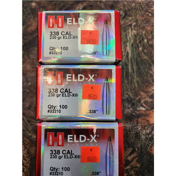 THREE BOXES OF HORNADY .338CAL, ELD-X, 230GR. QTY100