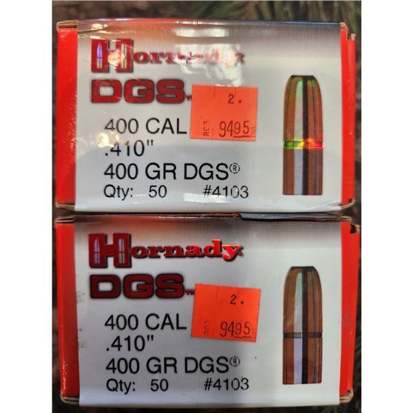 TWO BOXES OF HORNADY 400CAL. DGS, 400GR. 50 PER BOX
