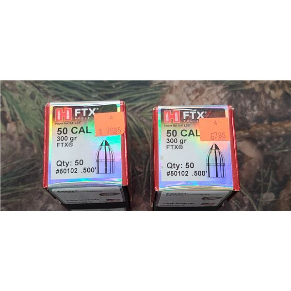 2 BOXES OF HORNADY .50CAL FTX 300GR. 50 PER BOX
