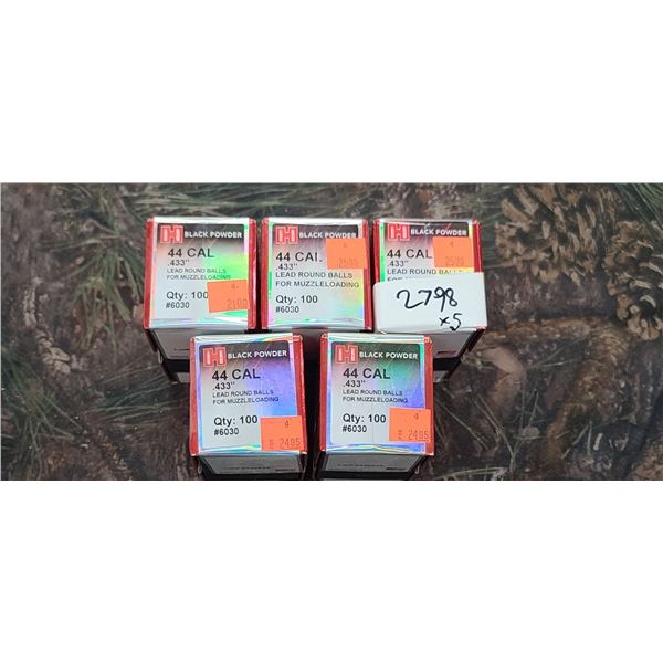 5 BOXES OF HONADY .44CAL LEAD ROUND BALL .433, 100 PER BOX