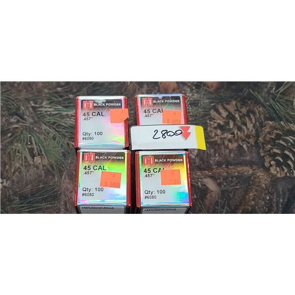 4 BOXES OF .45CAL, LEAD ROUND BALL .457, 100 PER BOX