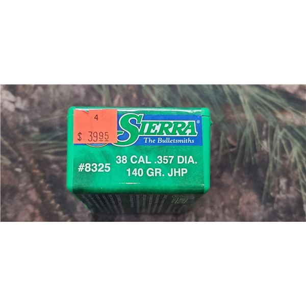 BOX OF SIERRA .38CAL JHP, 140GR. QTY 100 BULLETS