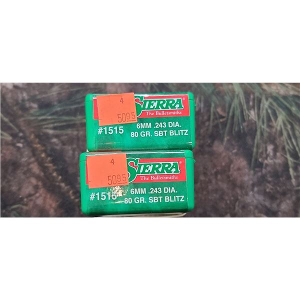 2 BOXES OF SIERRA 6MM/.243, SBT, 80GR. 100 PER BOX