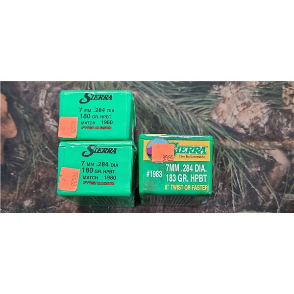 3 BOXES OF 7MM HPBT 180GR. 100 PER BOX AND ONE BOX OF HPBT 183GR. 100 BULLETS