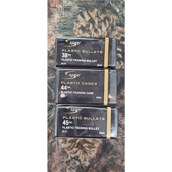 3 BOXES OF SPEER .44CAL PLASTIC TRAINING BULLES