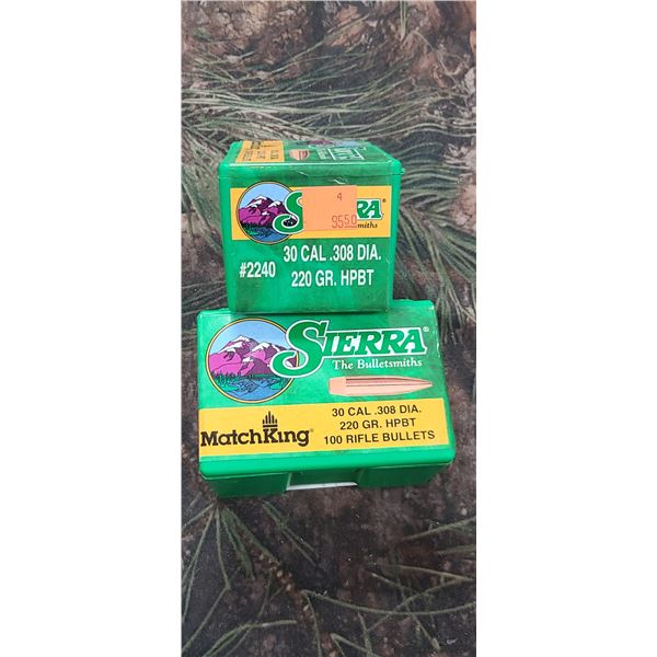 2 BOXES OF SIERRA .30CAL HPBT 220GR. 100 PER BOX
