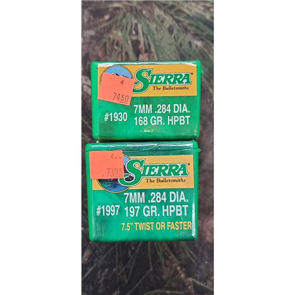 2 BOXES OF SIERRA 7MM: ONE BOX OF 7MM HPBT 197GR. AND ONE BOX OF 7MM HPBT 168GR.