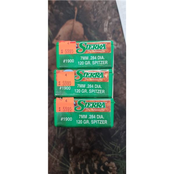 3 BOXES OF SIERRA 7MM SPITZER 120GR. 100 PER BOX