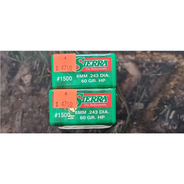 2 BOXES OF SIERRA 6MM HP, 60GR. 100 PER BOX