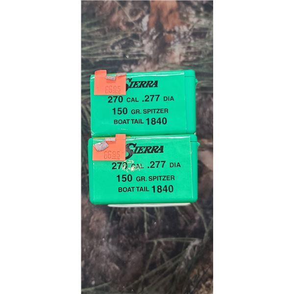 2 BOXES OF SIERRA .270CAL, SBH, 50GR. 100 PER BOX