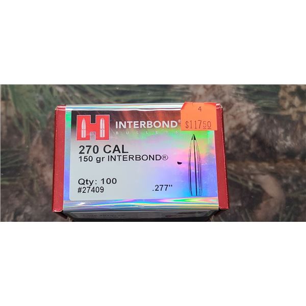 BOX OF HORNADY .270 CAL INTER BOND, 150GR. 100 BULLETS