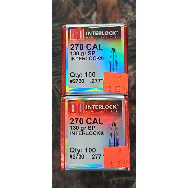 2 BOXES OF HORNADY .270CAL INTER LOCK, 130GR. 100 PER BOX