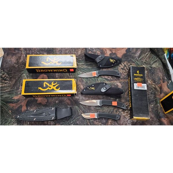3 BROWNING KNIVES: ESCALADE KRAYTON DROP POINT, 2 LG. 1 SM.