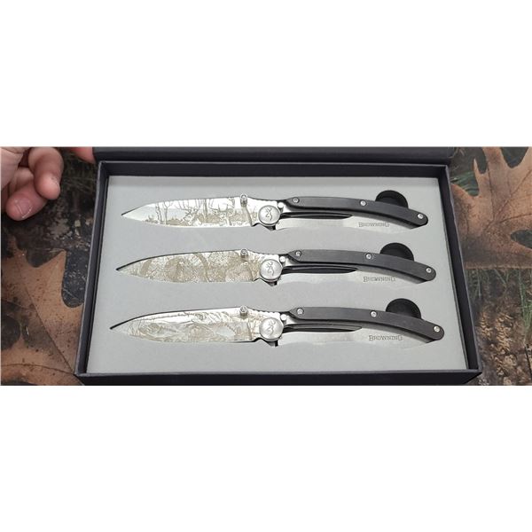 BROWNING SPORTSMAN COLLECTION THREE KNIFE SET - DEER, FISH, TURKEY