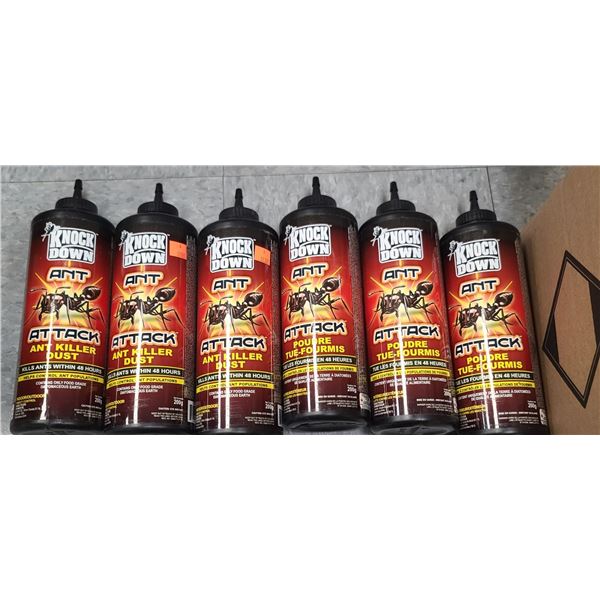 6 BOTTLES OF KNOCK DOWN ANT ATTACK.  ANT KILLER DUST