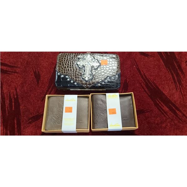 2 IMOVA MOOSE HEAS MODEL  # 114 GENUINE FATHER BROWN BIFOLD WALLET 1 YESSIR LADIES FASHION WALLET (C