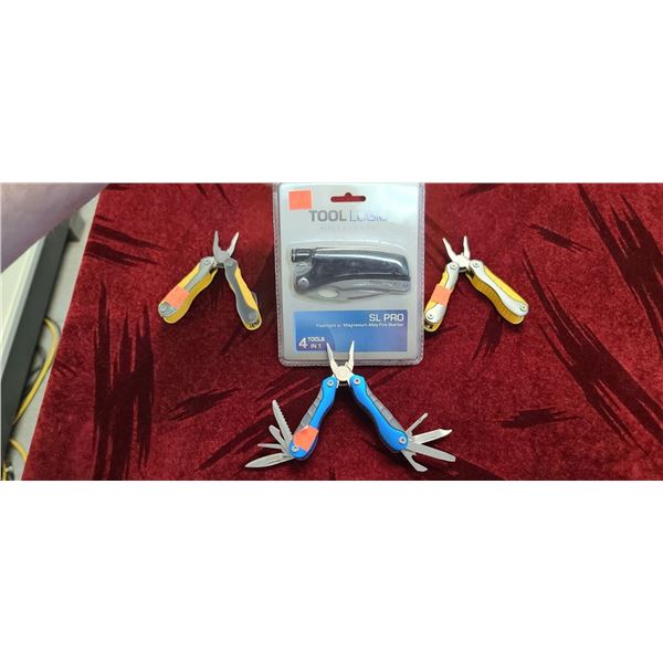 2 YELLOW MULTI TOOLS, 1 B/W MULTI TOOL, 1 TOOL LOGIC 4-1 SL PRO MULTI TOOL