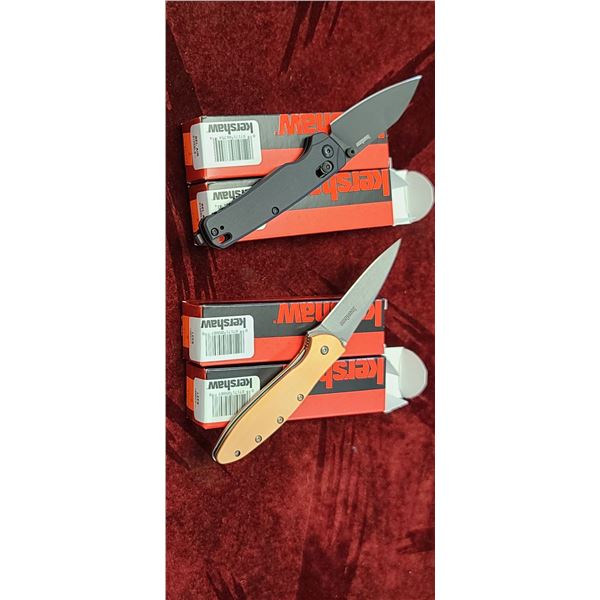 2 KERSHAW BEL AIR MODEL 6105BLK, 2 KERSHAW KNIVES LEEK MODEL # 1660CU