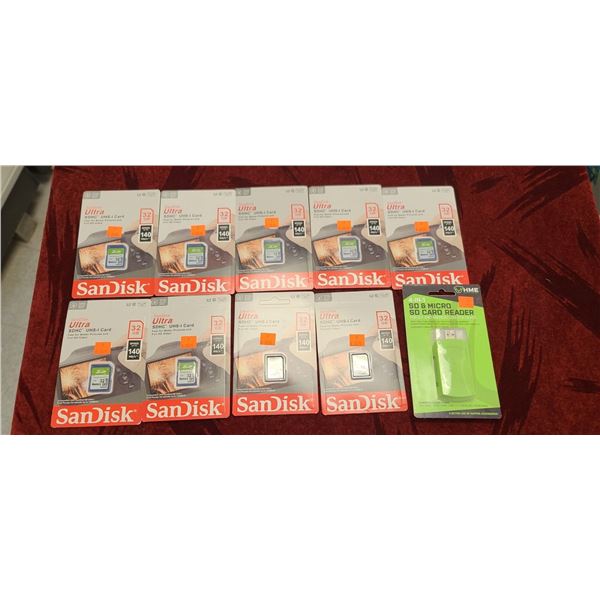 9-SAND DISK ULTRA 32 GB MEMORY CARD, SPEED UP TO 140 MBS &  1-4IN1 SD MICRO CARD READER