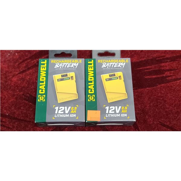 2 CALDWELL RECHARGEABLE BATTERIES, 12V 2.5AH LITHIUM 1CM USB-C CHARGING BATTERY LIFE INDICATOR