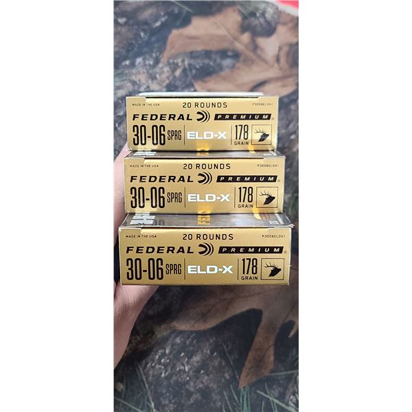 3 BOXES OF FEDERAL 30-06 ELD-X 178 GRAIN SPGR 20 SHELLS PER BOX NO SHIPPING ON AMMUNTION